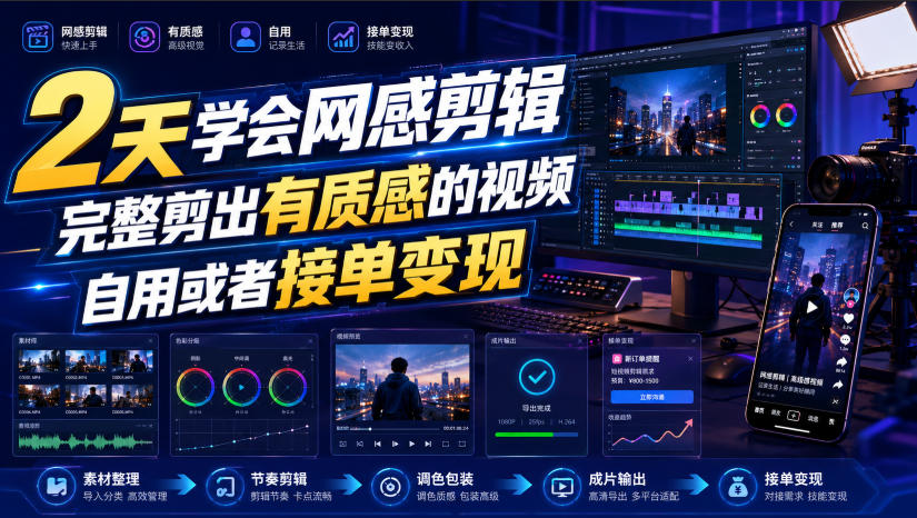 2天学会网感剪辑，完整剪出有质感的视频，自用或者接单变现-知享资源网