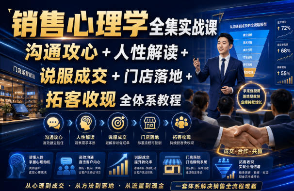 销售心理学全集实战课｜沟通攻心+人性解读+说服成交+门店落地+拓客收现全体系教程-知享资源网