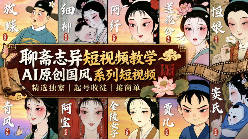 聊斋志异短视频教学，AI原创国风系列短视频，精选独家丨起号收徒丨接商单-知享资源网