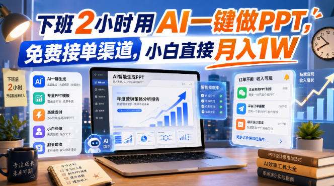 下班2小时用AI一键做PPT，免费接单渠道，小白直接月入1W【揭秘】-知享资源网
