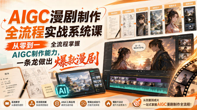 AIGC漫剧制作全流程实战系统课，从零到一全流程掌握AIGC制作能力，一条龙做出爆款漫剧-知享资源网