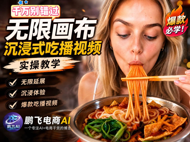 保姆级教程｜用AI无线画布做沉浸式吃播，3步直接出片，无线画布工作流，操作简单好上手-知享资源网