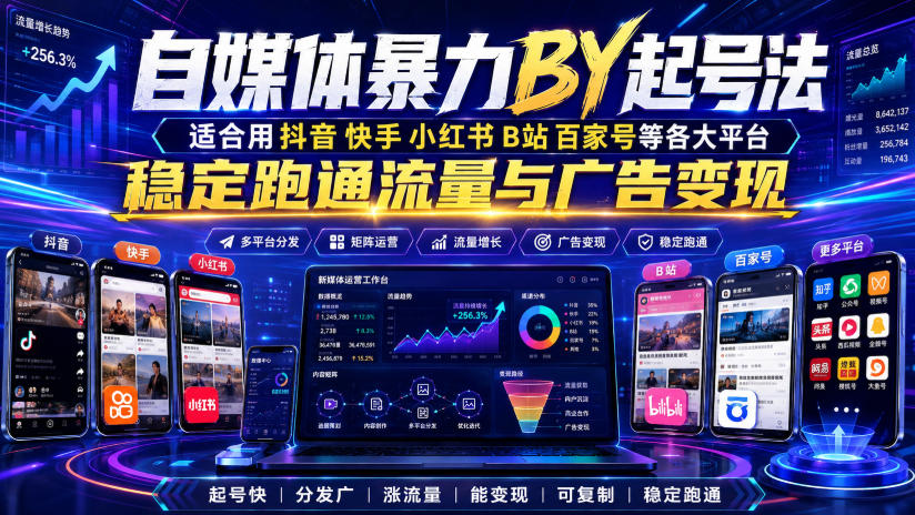 自媒体暴力搬运起号法，适合用抖音快手小红书B站百家号等各大平台，稳定跑通流量与广告变现-知享资源网