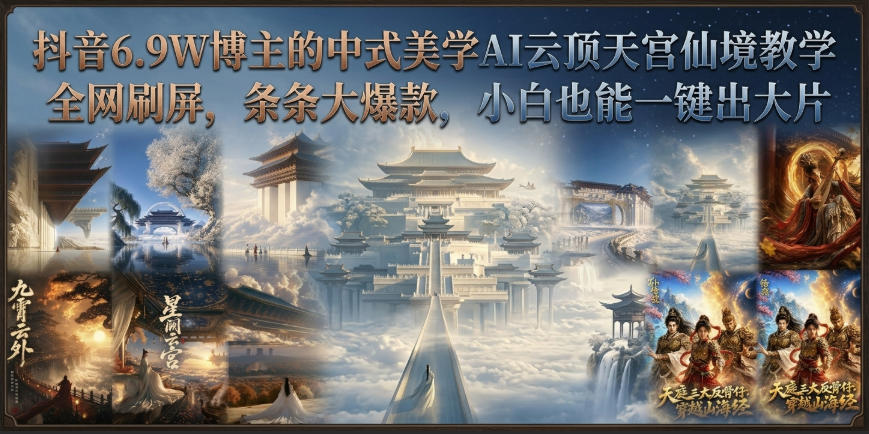 抖音6.9W博主的中式美学AI云顶天宫仙境教学，全网刷屏，条条大爆款，小白也能一键出大片-知享资源网