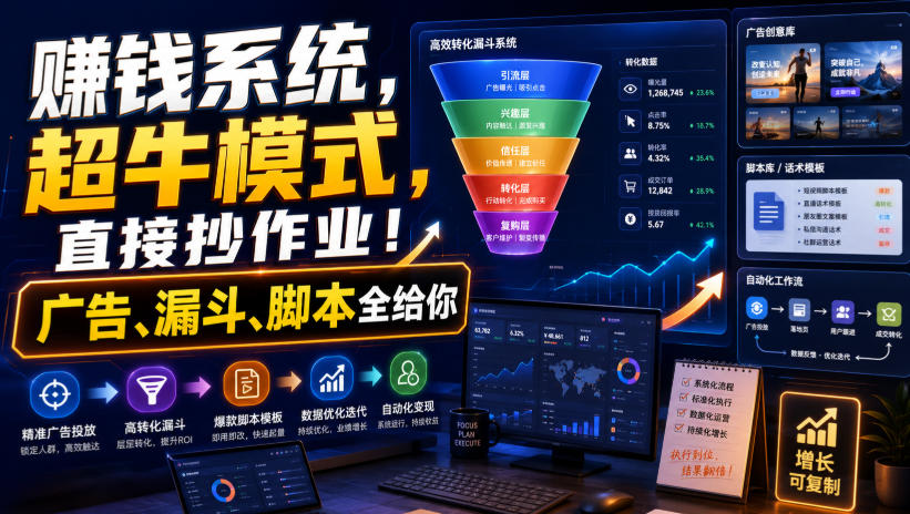 賺钱系统，超牛模式，直接抄作业！广告、漏斗、脚本全给你【原创双语字幕】-知享资源网