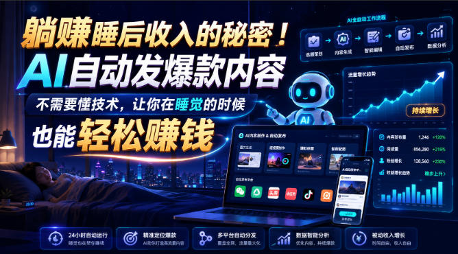 躺賺睡后收入的秘密！AI自动发爆款内容，不需要懂技术，让你在睡觉的时候也能轻松賺钱【原创双语字幕】-知享资源网