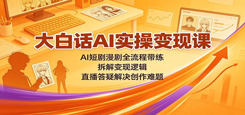 大白话AI实操变现课：AI短剧漫剧全流程带练，拆解变现逻辑，直播答疑解决创作难题-知享资源网