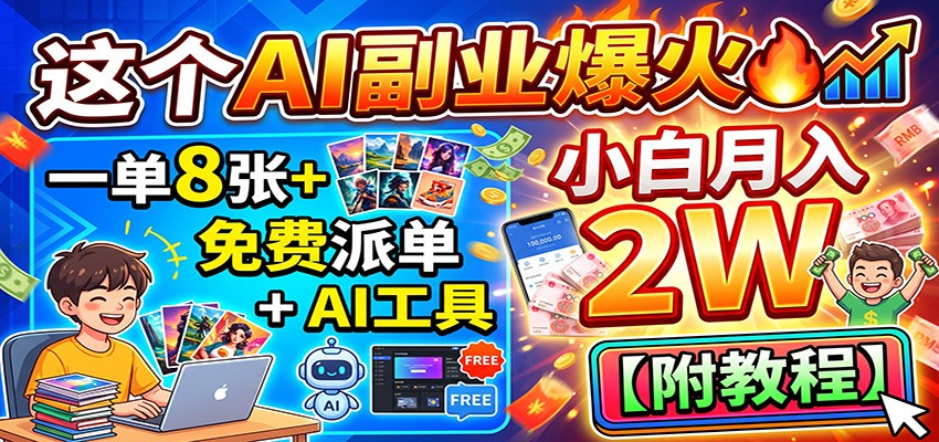这个AI副业爆火！一单8张+，免费派单+AI工具，小白月入2W【附教程】-知享资源网