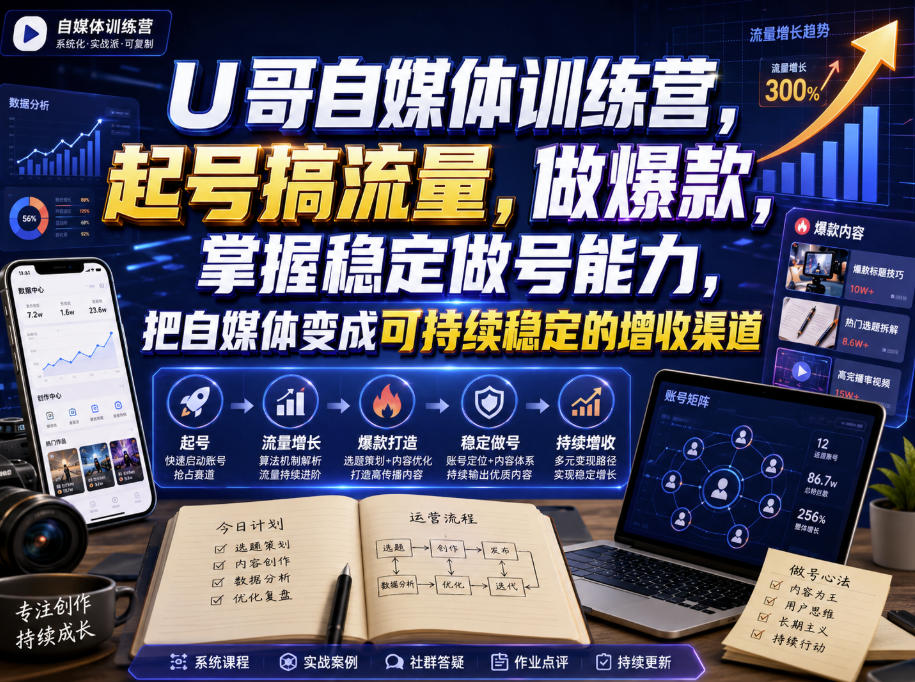 U哥自媒体训练营，起号搞流量，做爆款，掌握稳定做号能力，把自媒体变成可持续稳定的增收渠道-知享资源网