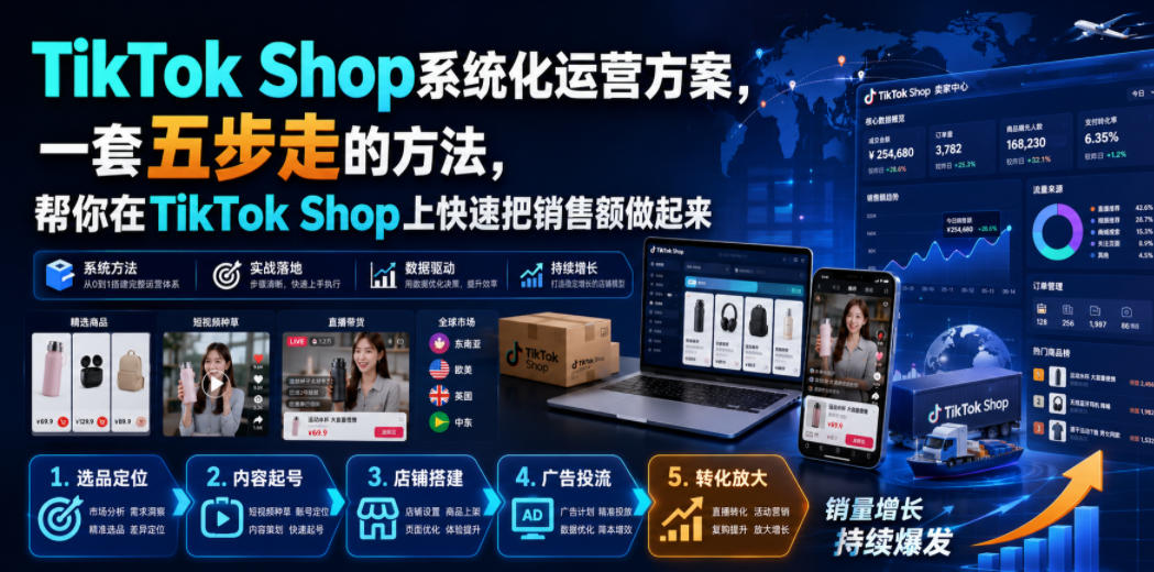 TikTok Shop系统化运营方案，一套五步走的方法，帮你在TikTok Shop上快速把销售额做起来【原创双语字幕】-知享资源网