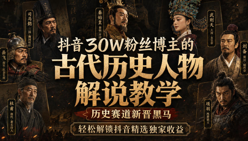 抖音30W粉丝博主的古代历史人物解说教学，历史赛道新晋黑马，轻松解锁抖音精选独家收益-知享资源网