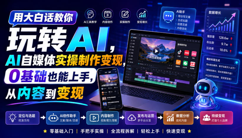 用大白话教你玩转AI，AI自媒体实操制作变现，0基础也能上手，从内容到变现-知享资源网