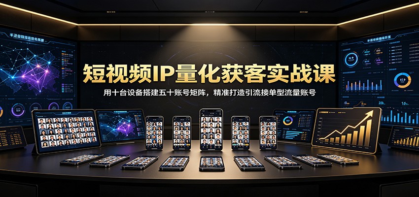 短视频IP量化获客实战课：用十台设备搭建五十账号矩阵，精准打造引流接单型流量账号-知享资源网