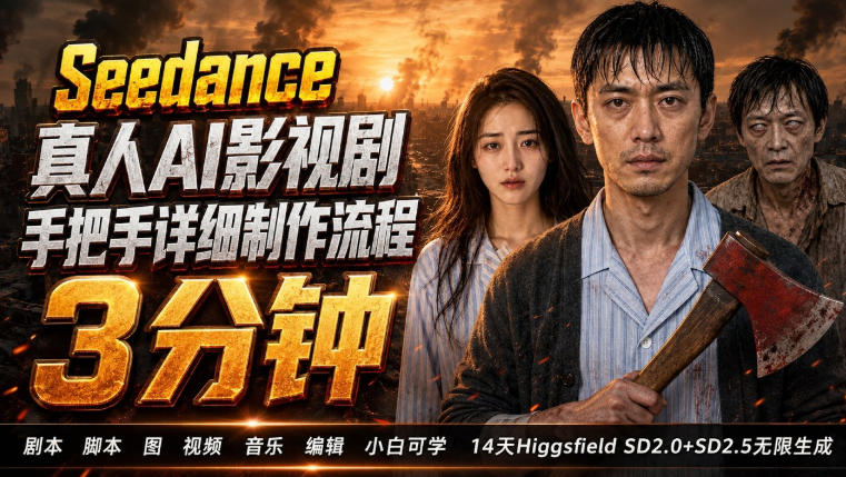 3分钟真人AI影视剧怎么做？SD 2.0手把手完整制作流程｜Higgsfield 14天SD 2.0/2.5无限生成-知享资源网