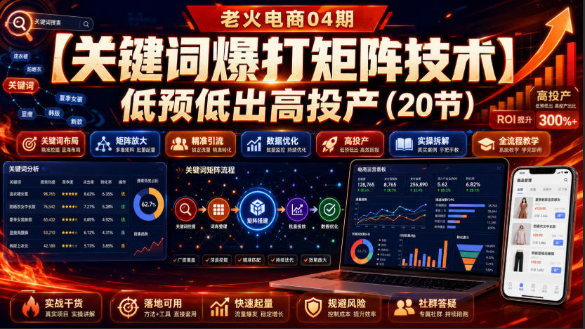 老火电商04期：【关键词爆打矩阵技术】低预低出高投产（20节）-知享资源网