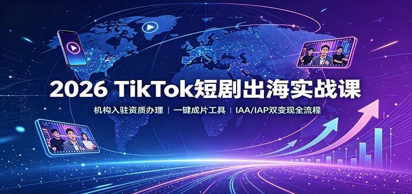2026 TikTok短剧出海实战课：机构入驻资质办理，一键成片工具，IAA/IAP双变现全流程-知享资源网