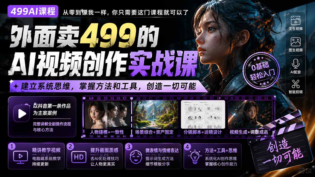 （20307期）外面卖499的AI视频创作实战课：建立系统思维，掌握方法和工具，创造一切可能。-知享资源网