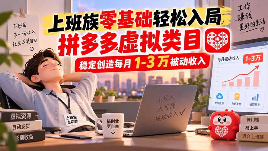 （20250期）上班族零基础轻松入局，拼多多虚拟类目，稳定创造每月 1-3 万被动收入-知享资源网