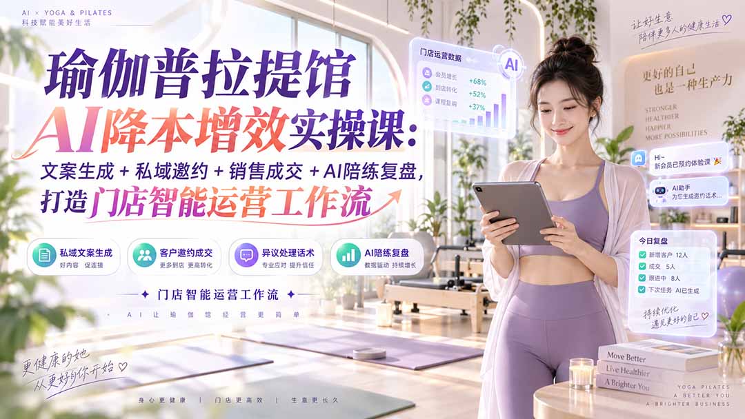 （20340期）瑜伽普拉提馆AI降本增效实操课：文案生成+私域邀约+销售成交+AI陪练复盘，打造门店智能运营工作流-知享资源网