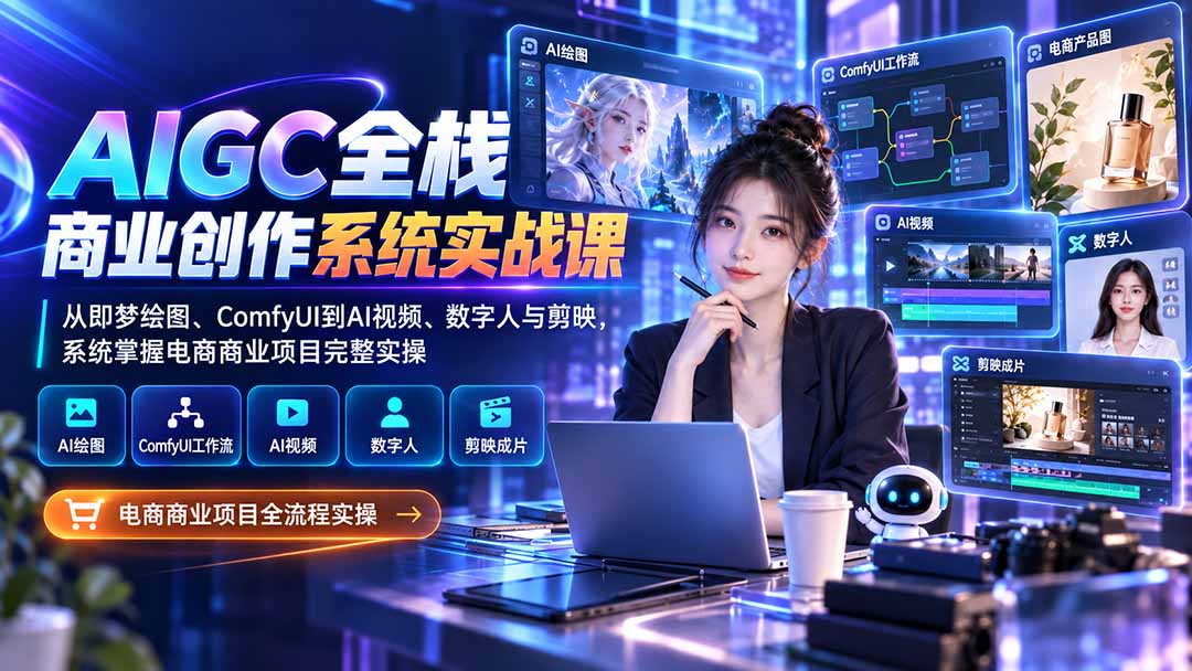 （20342期）AIGC全栈商业创作系统实战课：从即梦绘图、ComfyUI到AI视频、数字人与剪映，系统掌握电商商业项目完整实操-知享资源网