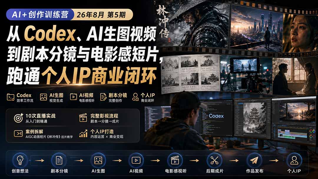 （20348期）AI+创作训练营26年第5期-更新：从Codex、AI生图视频到剧本分镜与电影感短片，跑通个人IP商业闭环-知享资源网
