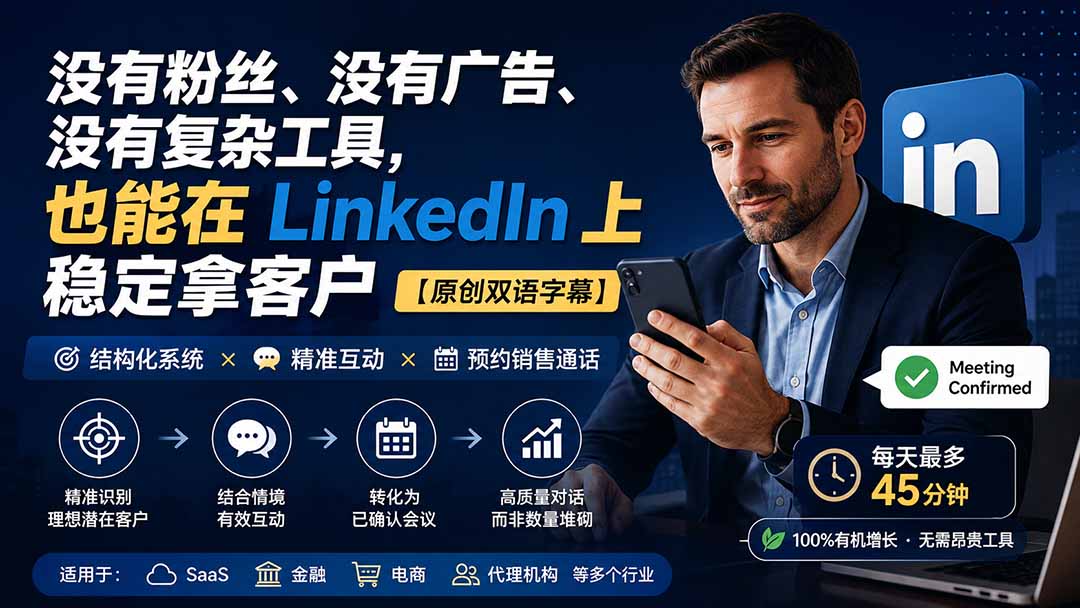 （20220期）没有粉丝、没有广告、没有复杂工具，也能在 LinkedIn 上稳定拿客户【原创双语字幕】-知享资源网